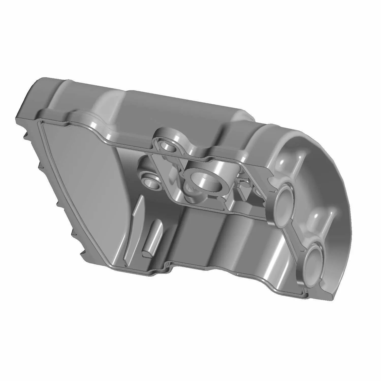 Chrome front valve cover for Indian Scout motorcycle with smooth, contoured design.