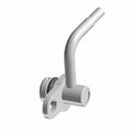 Silver metal oil jet cam chain with curved tubular nozzle and mounting bracket.