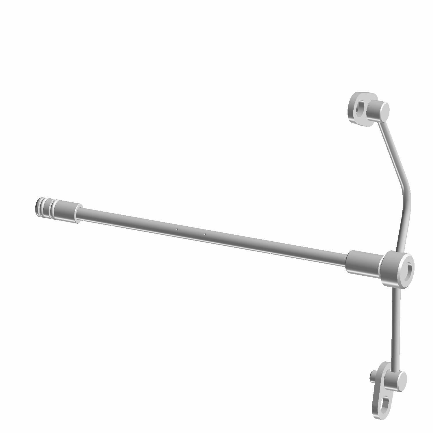 A 3D-rendered image of the Transmission Feed Rail by Polaris, a metal, adjustable wall-mounted arm bracket with cylindrical joints and mounting clamps at both ends, extended outward and angled slightly upward.