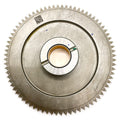 Silver metal crank starter gear with fine teeth around edge and circular central hub.