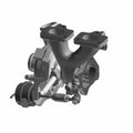 Polaris complete turbocharger assembly in black and silver, featuring dual flange mounts and integrated actuator components.