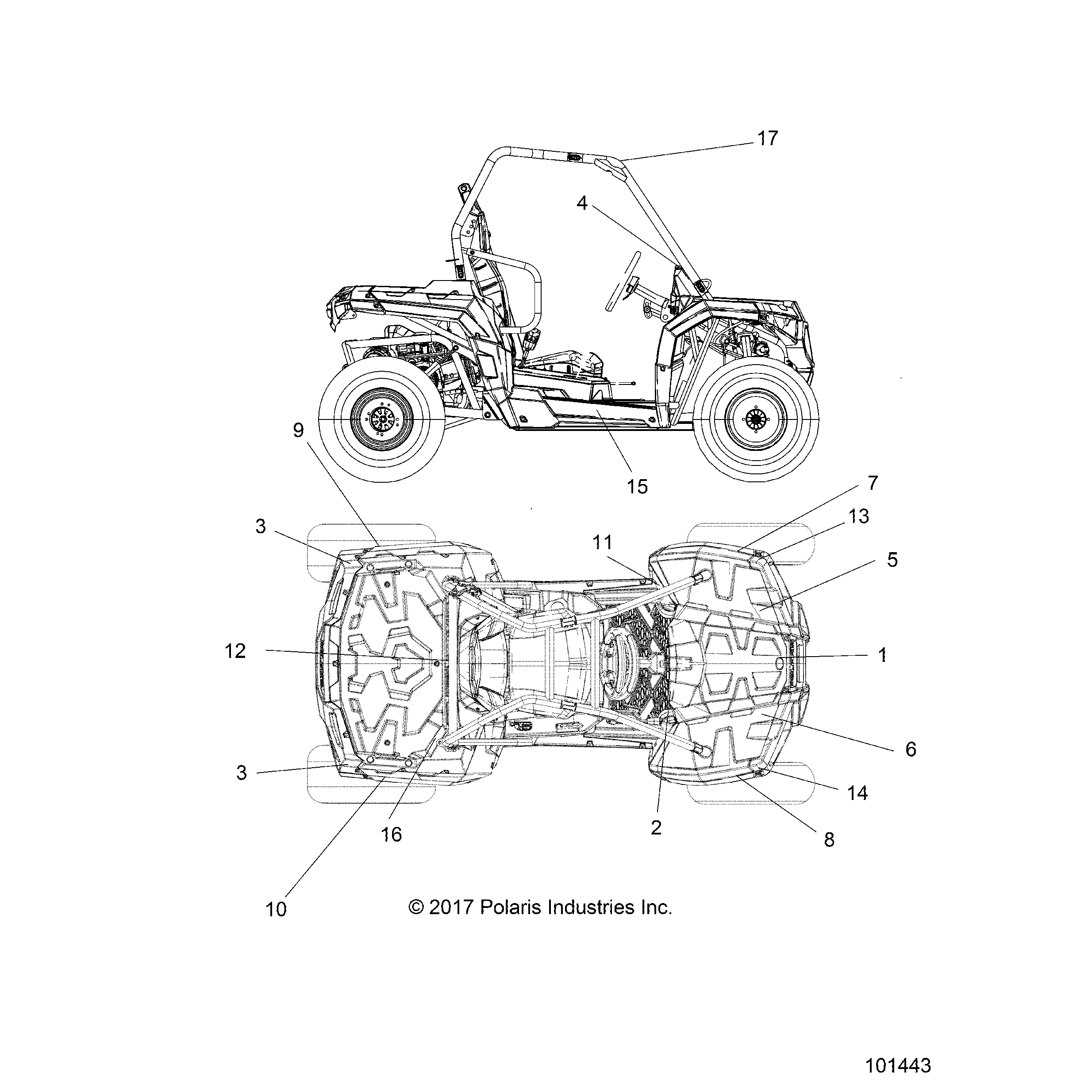 An Image of a Genuine Polaris Parts Schematic Diagram showing the schematic - BODY: DECALS - 2019 POLARIS ACE 150 EFI INDY