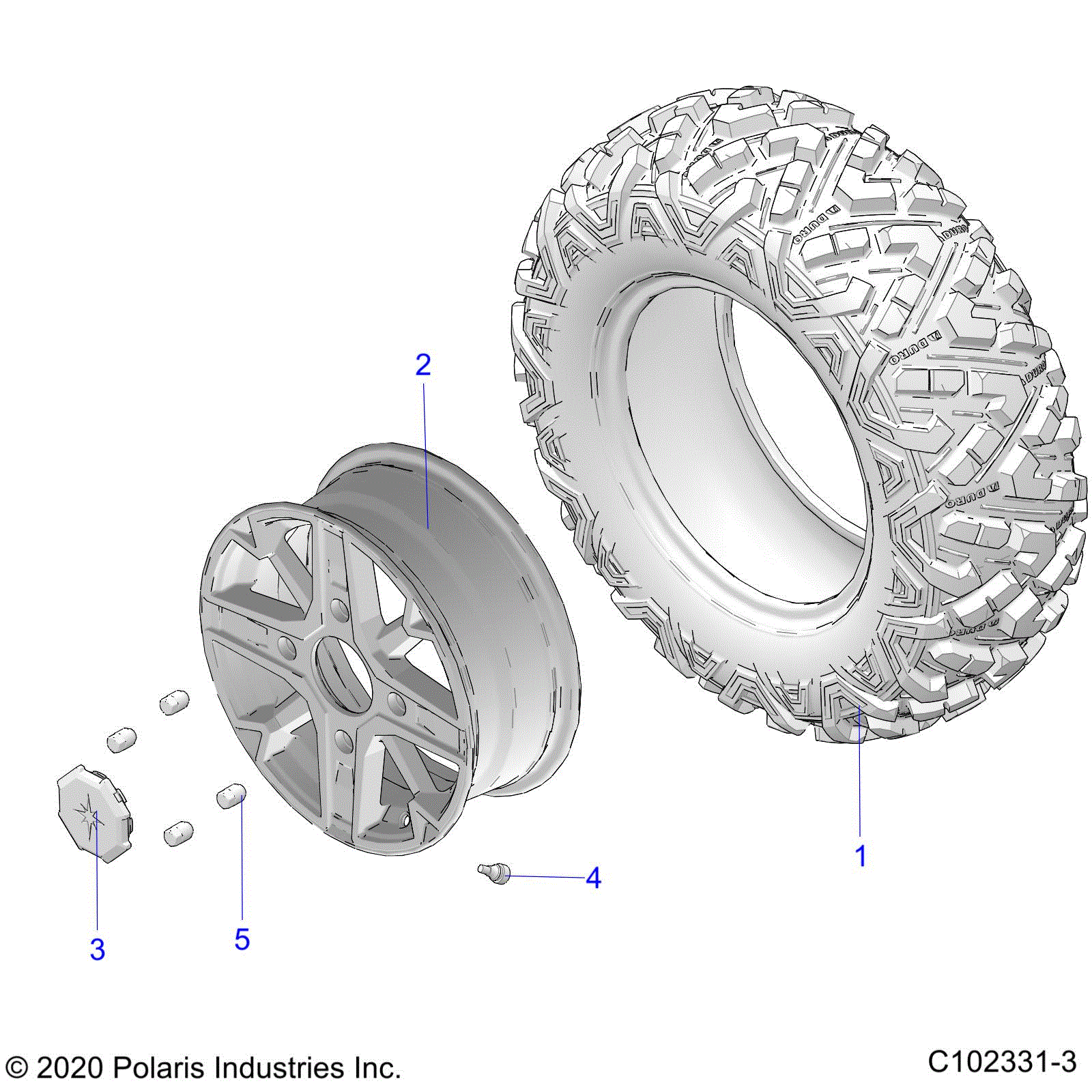 An Image of a Genuine Polaris Parts Schematic Diagram showing the schematic - WHEELS: FRONT - 2025 POLARIS SPORTSMAN TOURING XP 1000