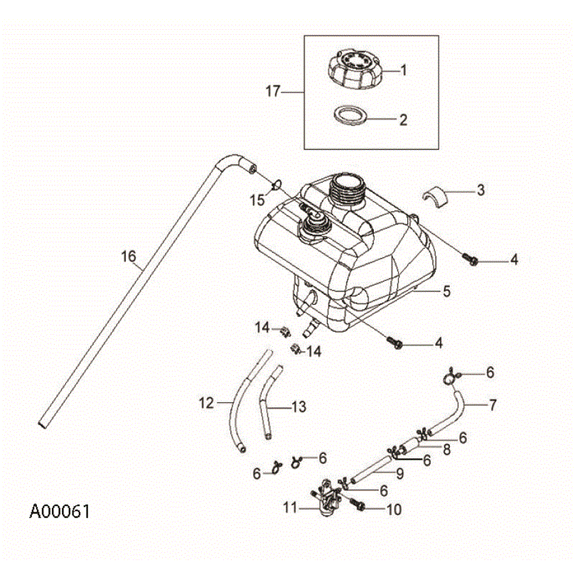 An Image of a Genuine Polaris Parts Schematic Diagram showing the schematic - BODY: FUEL TANK and HOSES - 2017 POLARIS OUTLAW 50