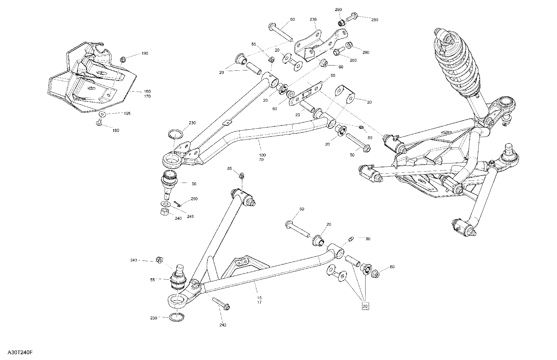 An Image of a Genuine Can-Am Parts Schematic Diagram showing the schematic - SUSPENSION - FRONT