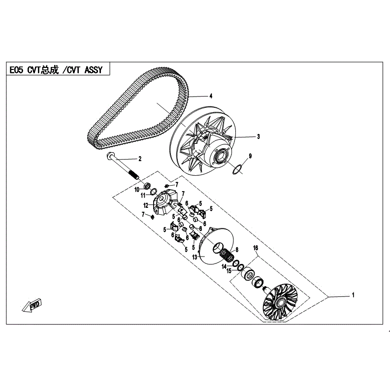 An Image of a Genuine CFMOTO Parts Schematic Diagram showing the schematic - CVT ASSY - 2017 CFMOTO ZFORCE 500