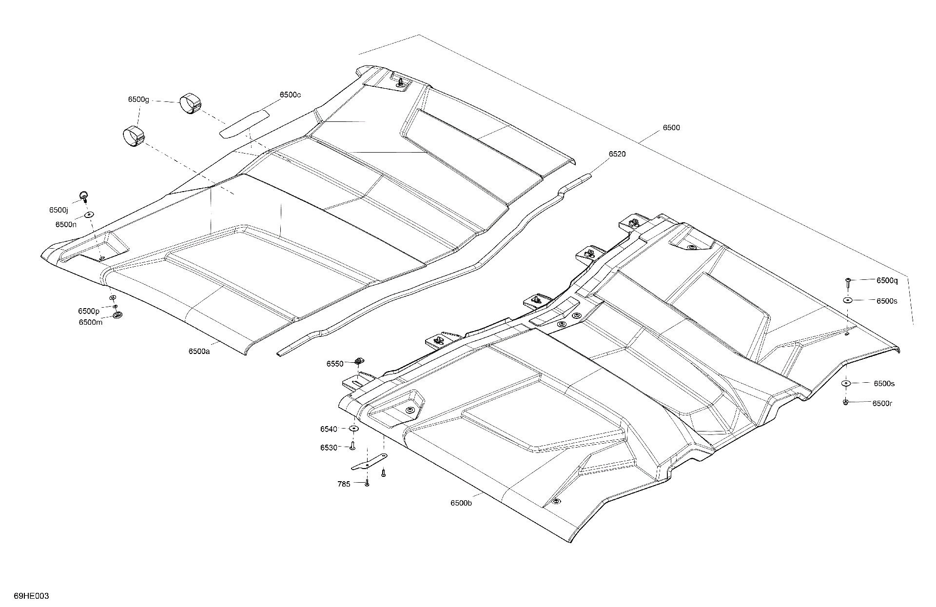 An Image of a Genuine Can-Am Parts Schematic Diagram showing the schematic - BODY - ROOF