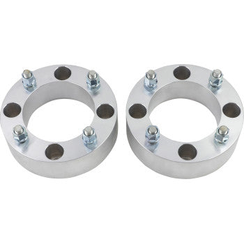 Two Moose Offroad Wheel Spacers with 12 mm x 1-1/4 studs, 4 bolt holes, and pre-installed studs, designed for rubbing protection, are shown side by side on a white background.