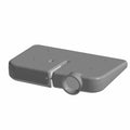 Gray molded plastic clutch box with rounded edges and circular opening on one side.