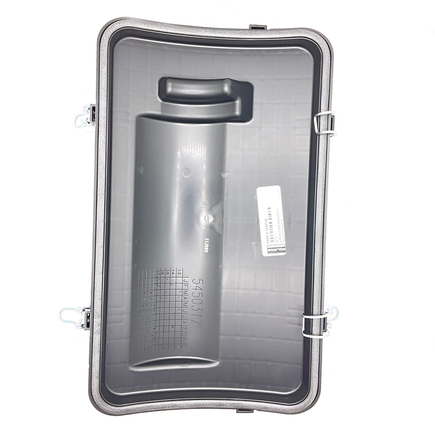 Black rectangular Polaris Airbox Cover with molded inner tube and textured surface.