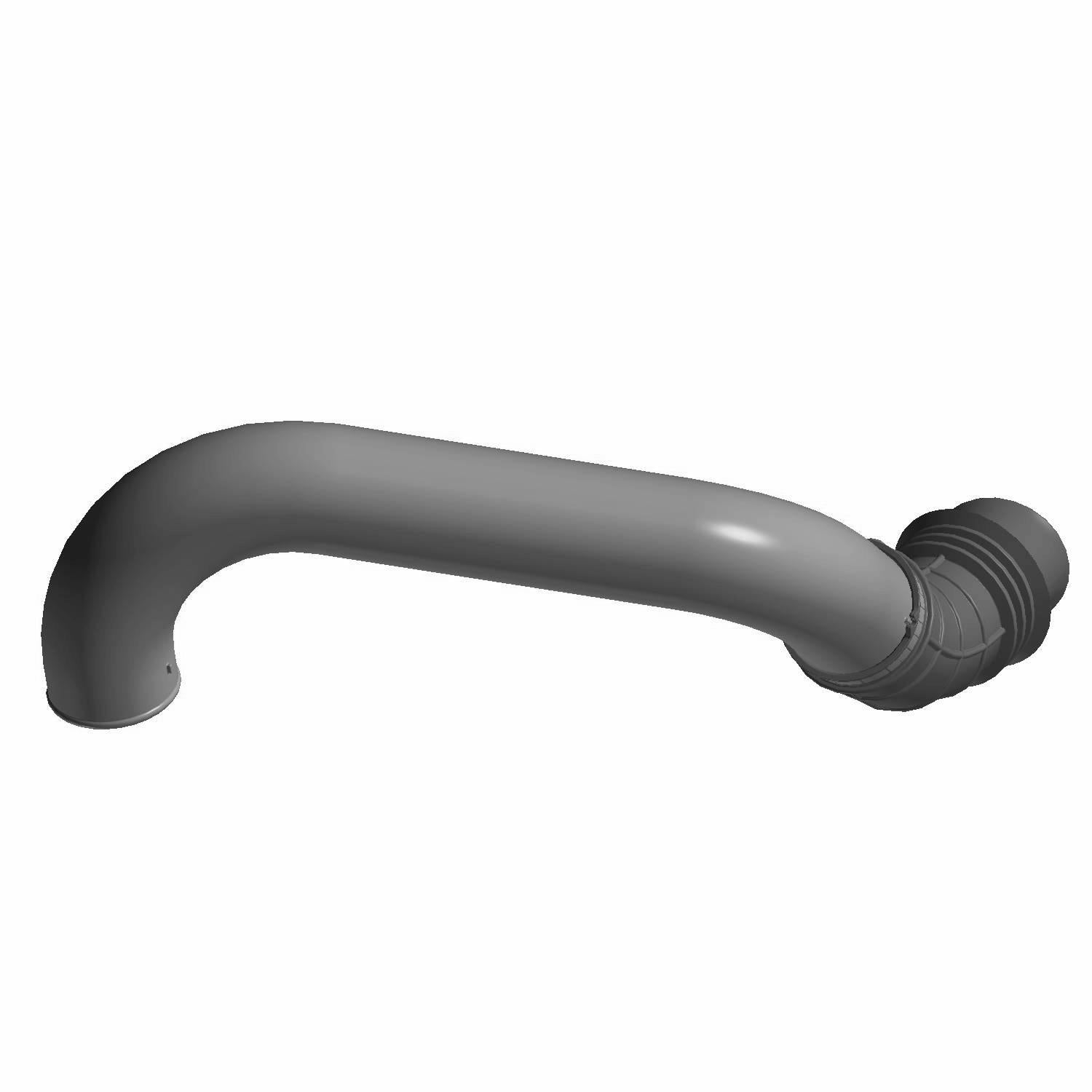 Gray molded plastic clutch duct intake tube with curved shape and ribbed connector end.