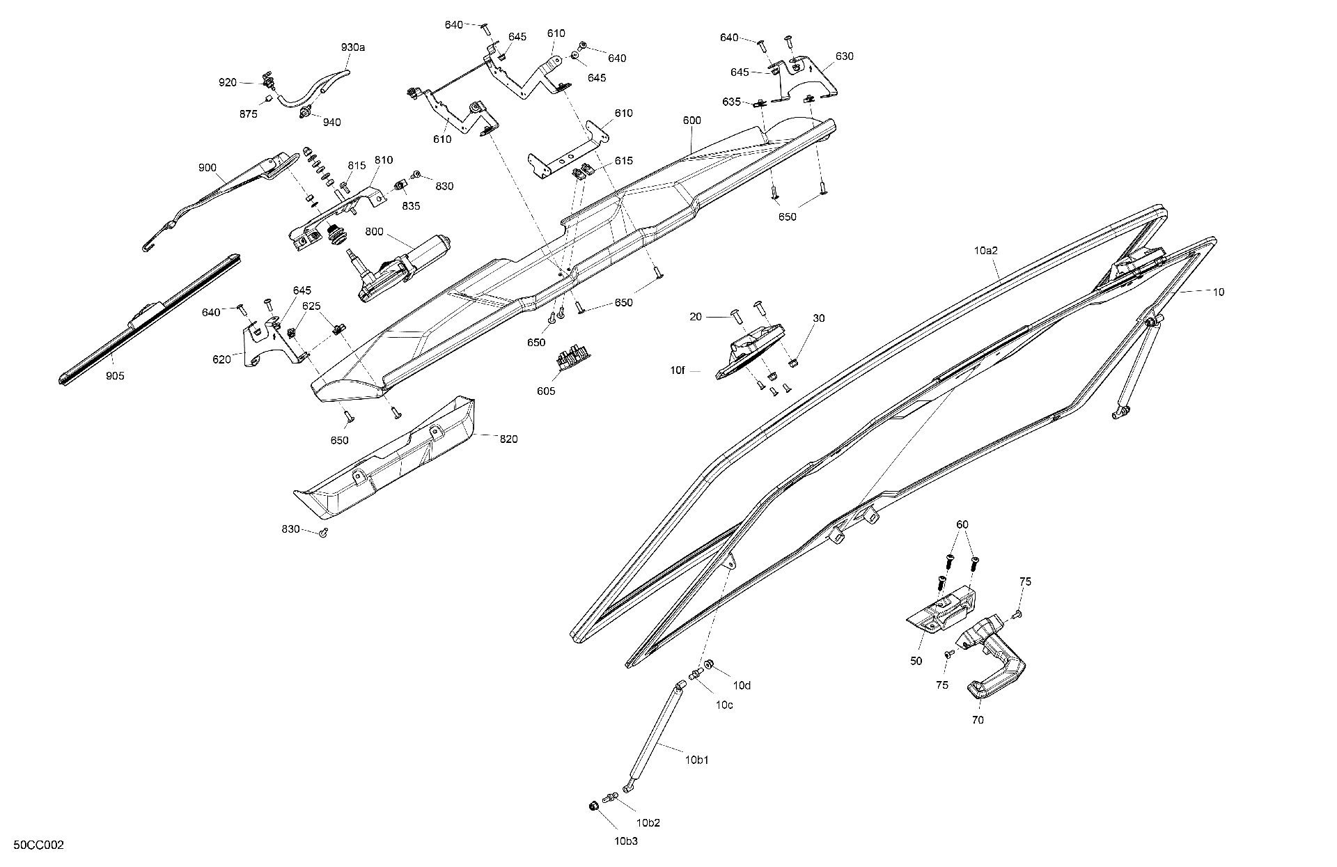 An Image of a Genuine Can-Am Parts Schematic Diagram showing the schematic - BODY - WINDSHIELD