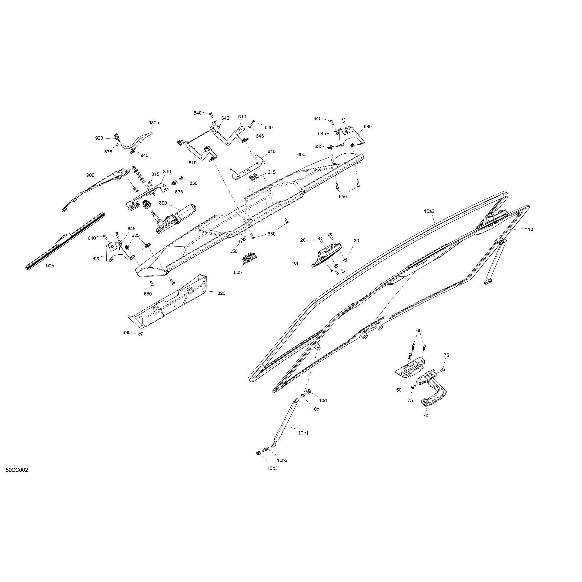 An Image of a Genuine Can-Am Parts Schematic Diagram showing the schematic - BODY - WINDSHIELD