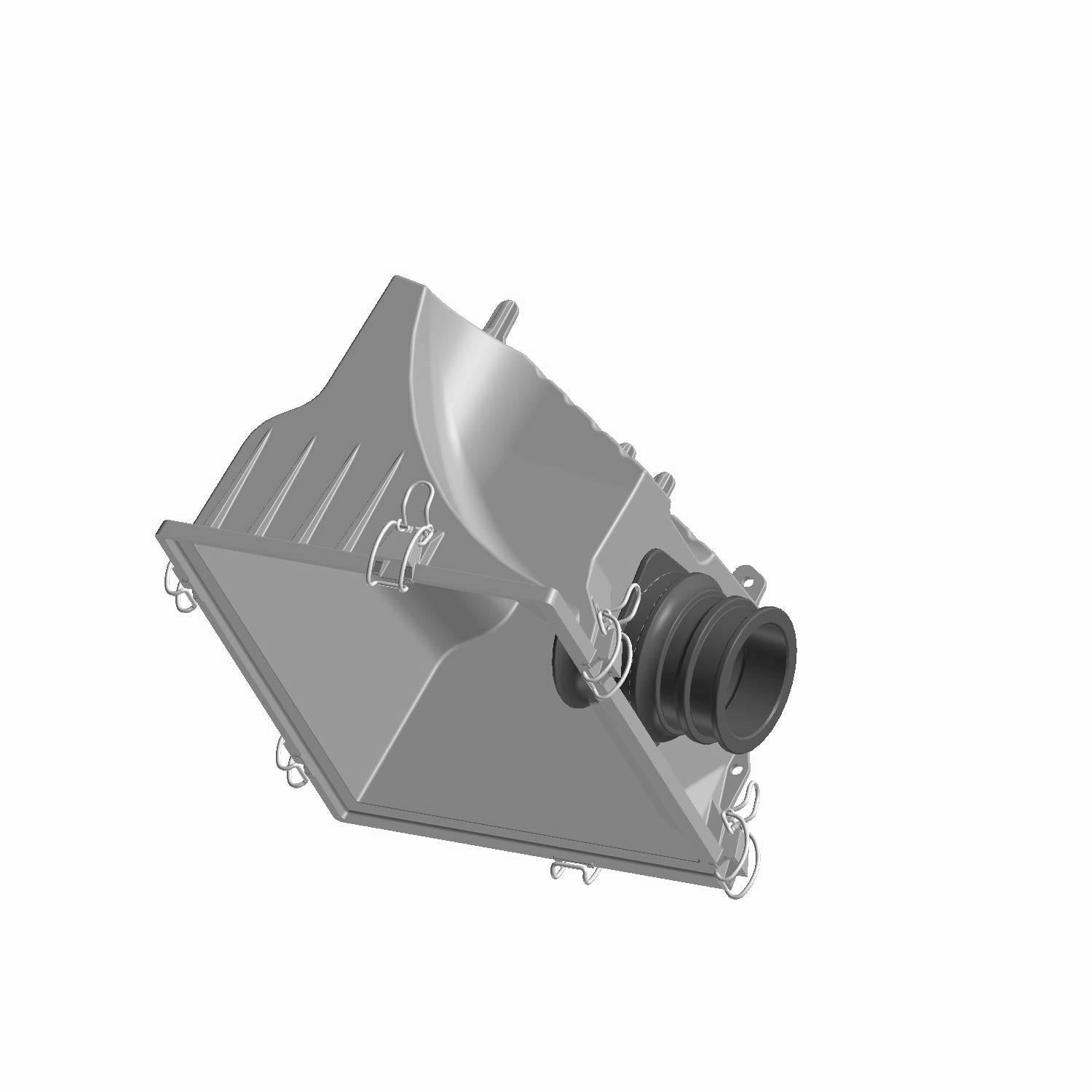 Gray molded plastic airbox with curved intake tube and mounting flanges designed for Polaris RZR 570 models.