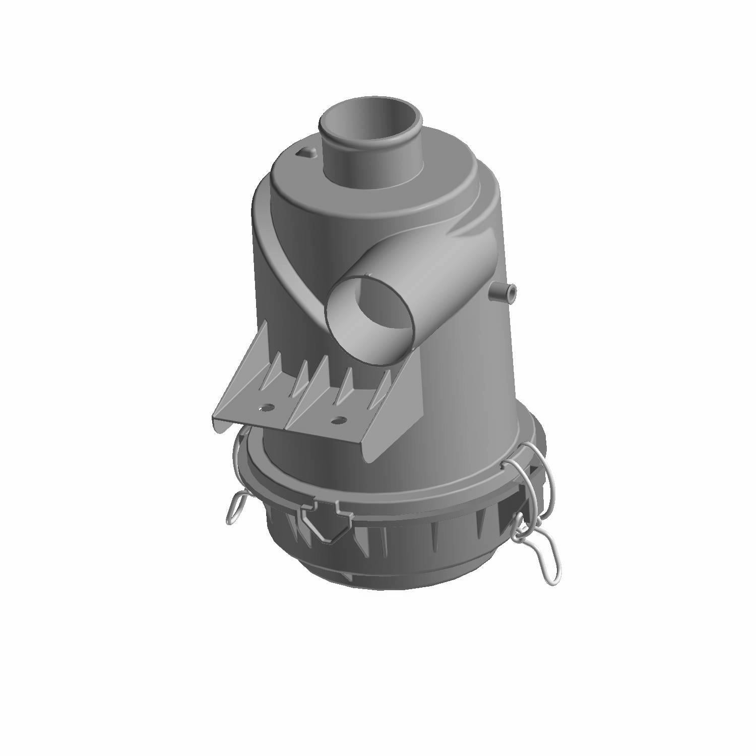 Gray cylindrical Polaris air box with multiple ports and locking clips on the base.