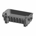 Black rectangular plastic airbox housing with reinforced ribbing and circular intake opening.