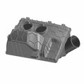 Black plastic engine housing intake with hexagonal pattern and round inlet openings.