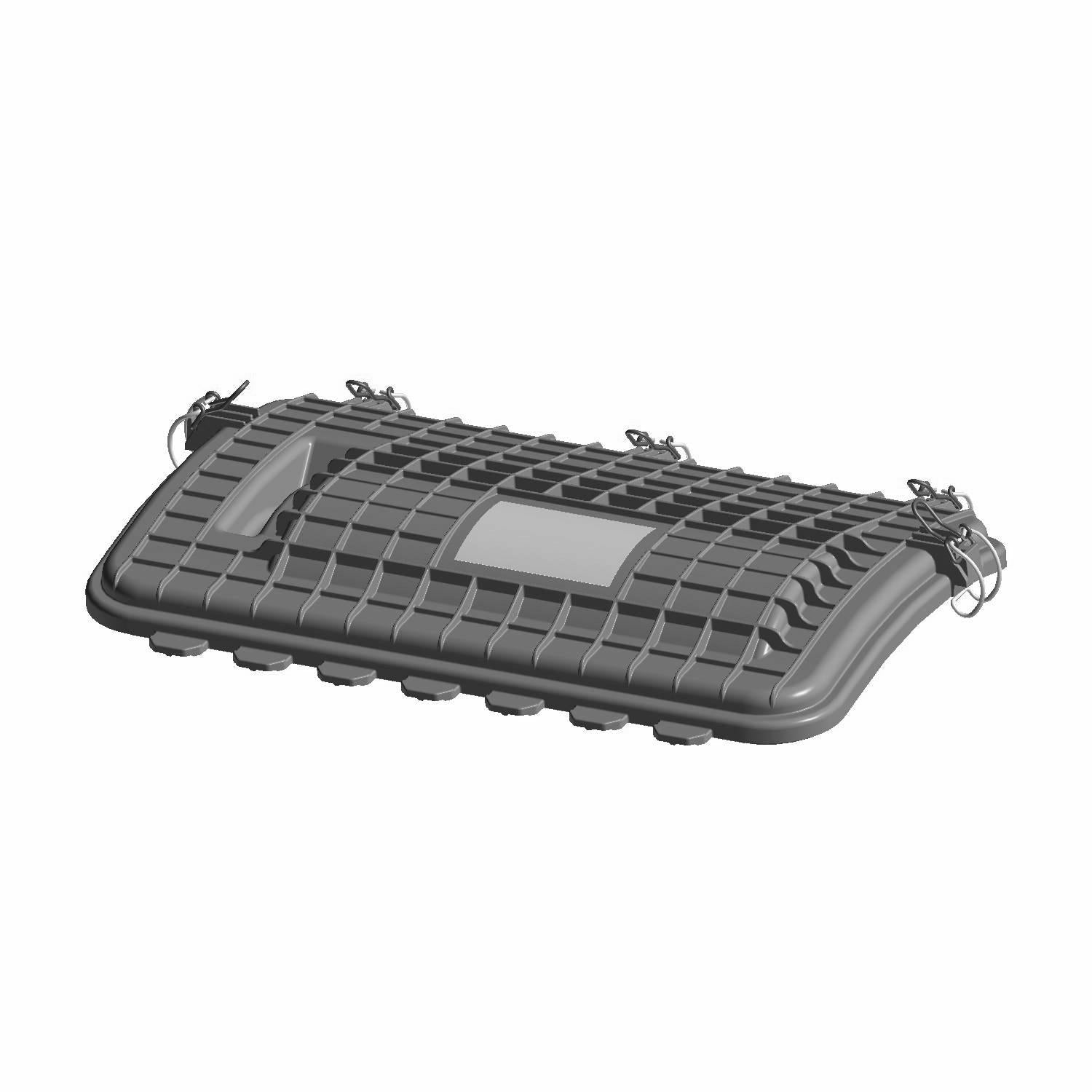 Black textured hard plastic airbox cover decal with grid pattern and central rectangular indentation for Polaris RZR RS1.