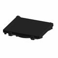 Rectangular black radiator with plastic end tanks and multiple hose connections, slim profile design.