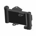 Black rectangular metal oil cooler with dual cylindrical tanks and mounting brackets.