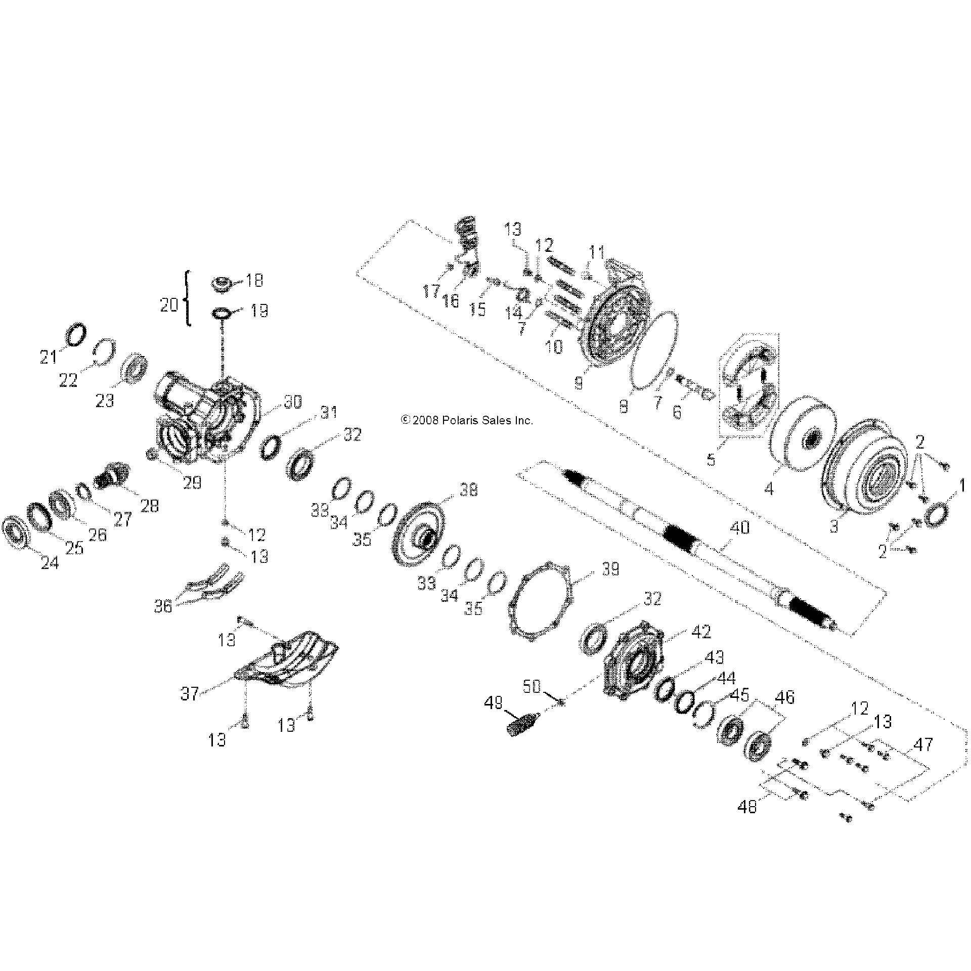 An Image of a Genuine Polaris Parts Schematic Diagram showing the schematic - WHEELS: REAR AXLE - 2021 POLARIS PHOENIX 200