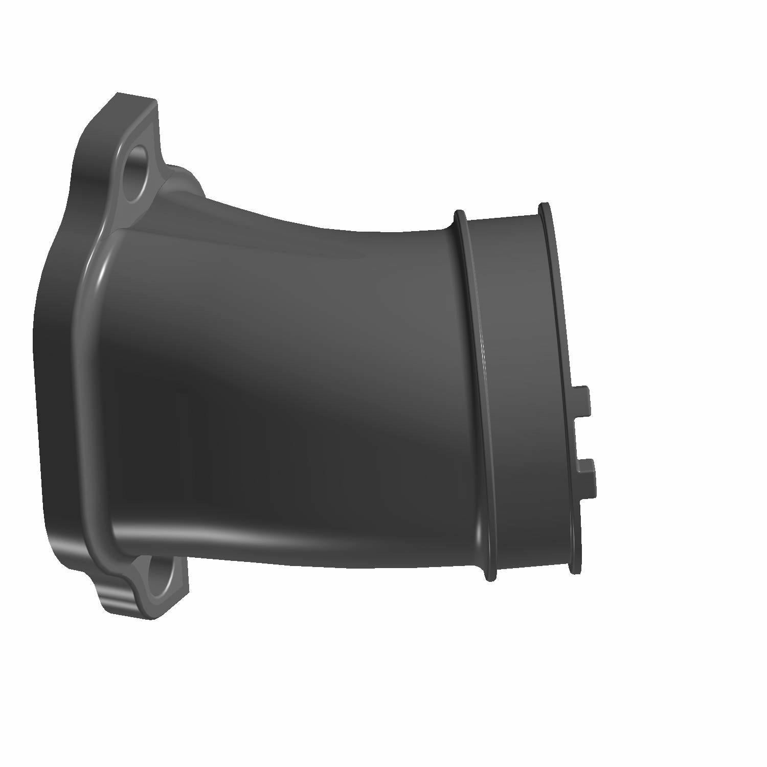 Matte black plastic throttle body adapter with flange and mounting holes for Polaris UTVs.