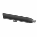 Matte black cylindrical front muffler with silver exhaust tip and mounting bracket.