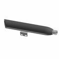 Matte black cylindrical rear muffler with a silver exhaust tip and mounting bracket.