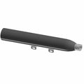 Matte black cylindrical rear muffler with angled end tip and two mounting brackets.