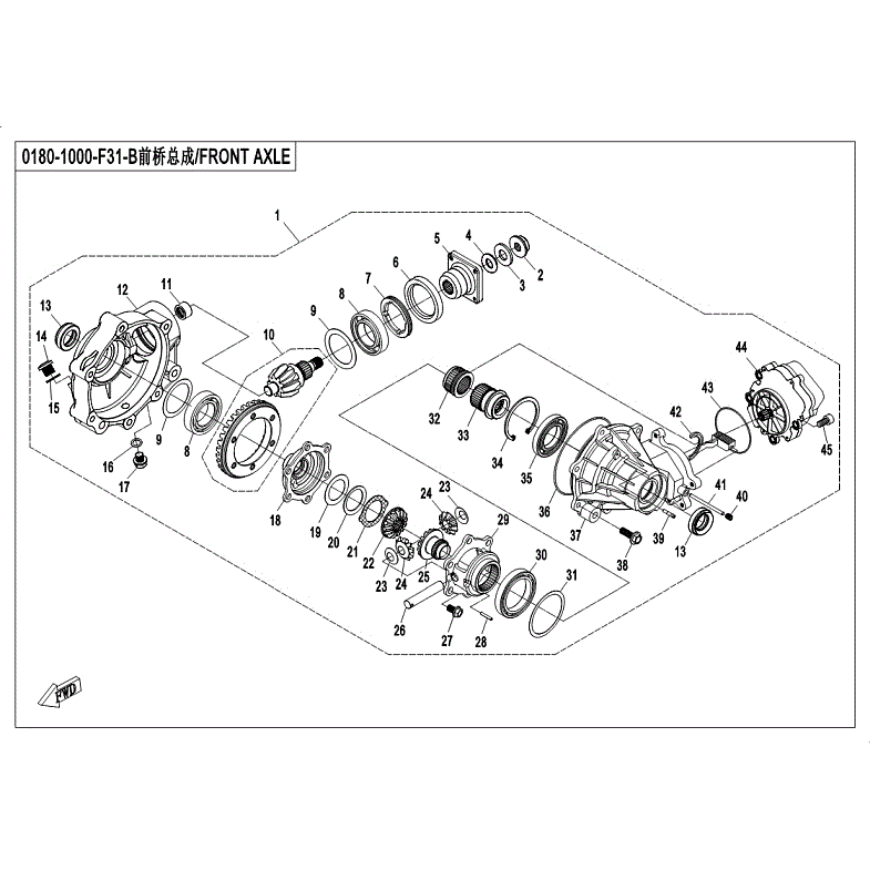 An Image of a genuine CFMOTO Parts Schematic Diagram showing the group - FRONT AXLE - 2018 CFMOTO CFORCE 500 HO