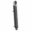 Matte black cylindrical motorcycle muffler with curved top and mounting brackets.
