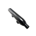 Matte black cylindrical front muffler with tapered ends and mounting brackets for cruiser motorcycles.