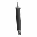 Black metal left-side catalyst muffler with cylindrical body and tapered end for motorcycle.