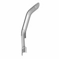 Black curved metal exhaust shield with smooth finish, designed for front motorcycle fitment.