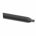 Matte black lower muffler with tapered cylindrical shape and mounting end for motorcycle exhaust system.