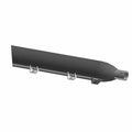 Matte black motorcycle upper muffler with streamlined cylindrical shape and mounting brackets.
