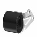 Black cylindrical resonator with silver metal mounting bracket featuring two bolt holes.