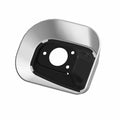 Chrome and black metal exhaust tip with rounded rectangular shape and central mounting hole.