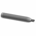 Chrome-finished cylindrical motorcycle lower muffler with tapered end and mounting flange.