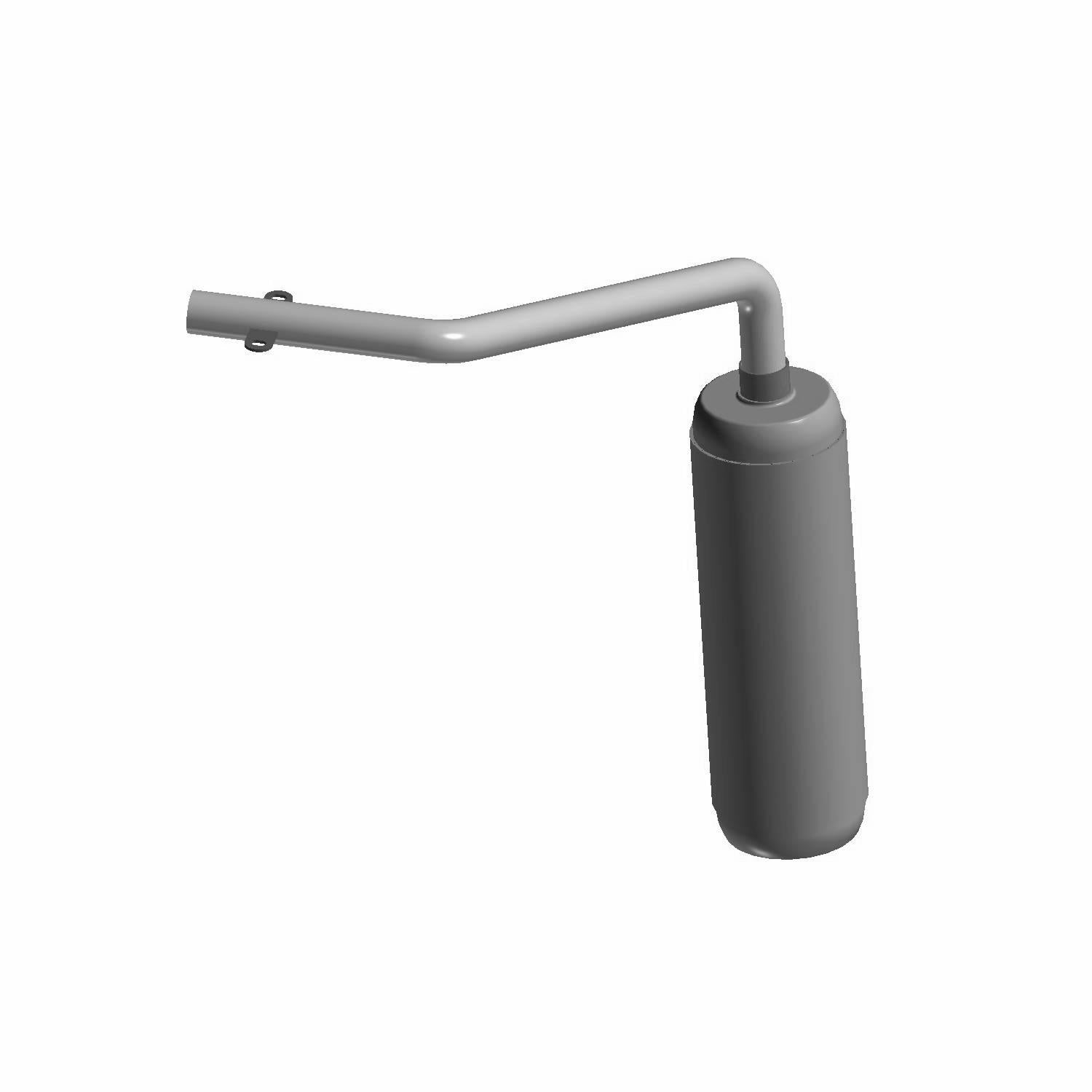 Matte gray metal upper exhaust pipe with cylindrical muffler and angled mounting arm for Polaris RZR 200.