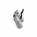 Black lower muffler with dual cylindrical exhaust pipes and mounting bracket for motorcycle.