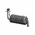 Matte black metal exhaust system with curved inlet and outlet pipes for Polaris Ranger UTV.