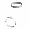 Two silver metal circular clamps with adjustable tabs, one viewed from top and one angled side view.