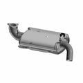 Gray metal exhaust silencer with curved inlet and outlet pipes for offroad vehicle.