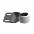 Black metal bracket with two rectangular mounting holes and an attached white cylindrical bushing.