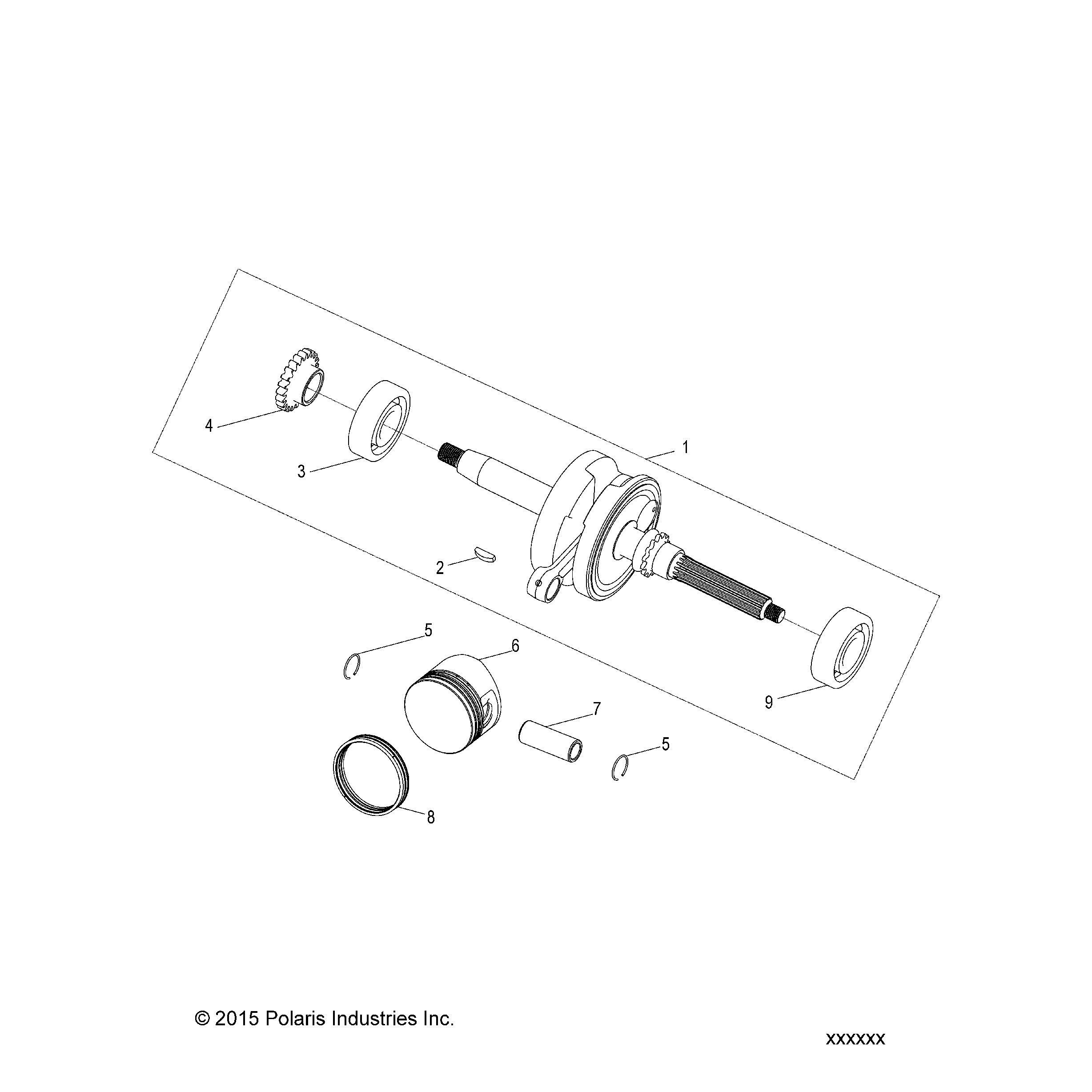 An Image of a Genuine Polaris Parts Schematic Diagram showing the schematic - ENGINE: CRANKSHAFT and PISTON - 2016 POLARIS OUTLAW 110