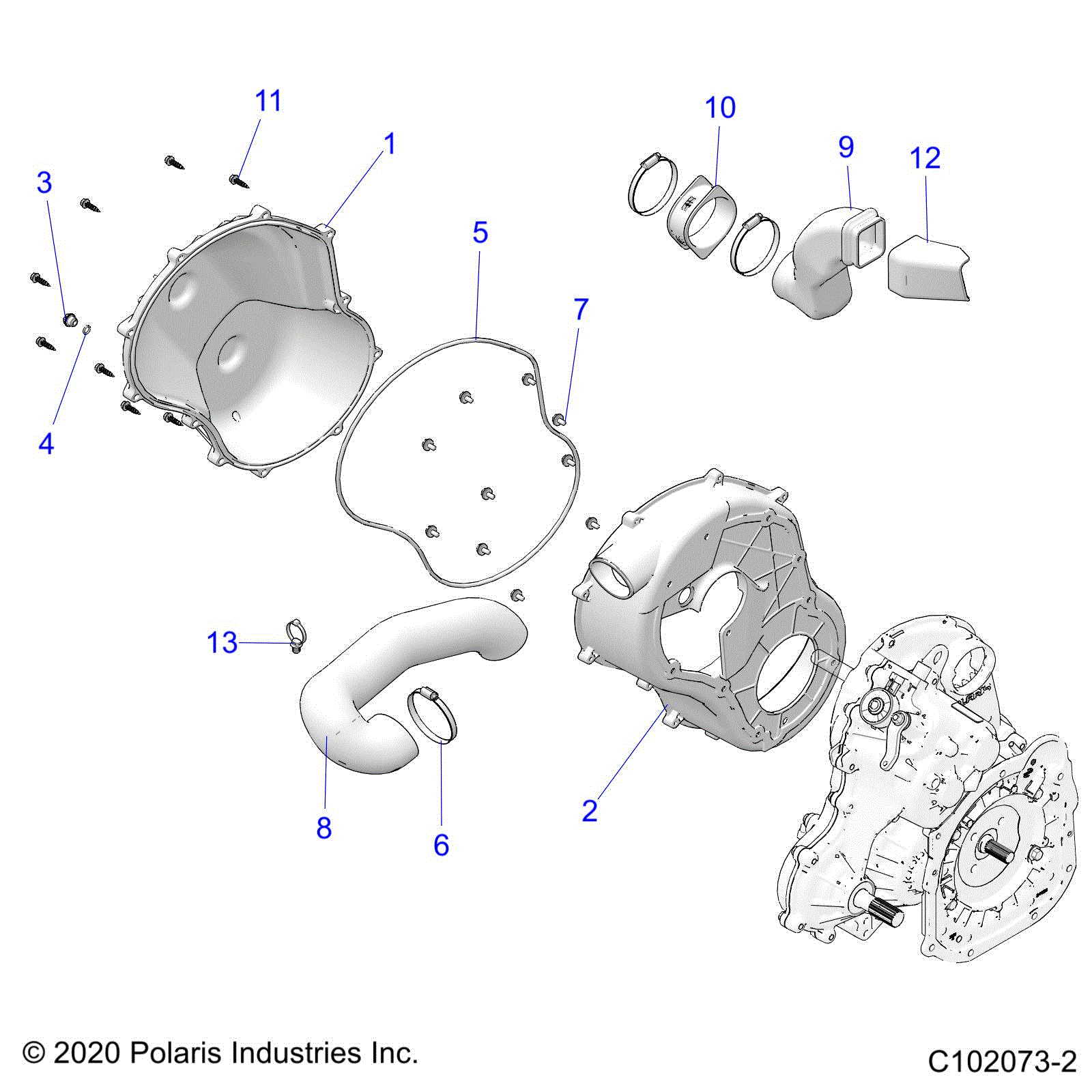 An Image of a Genuine Polaris Parts Schematic Diagram showing the schematic - BODY: CLUTCH COVER - 2023 POLARIS SCRAMBLER 850 48"