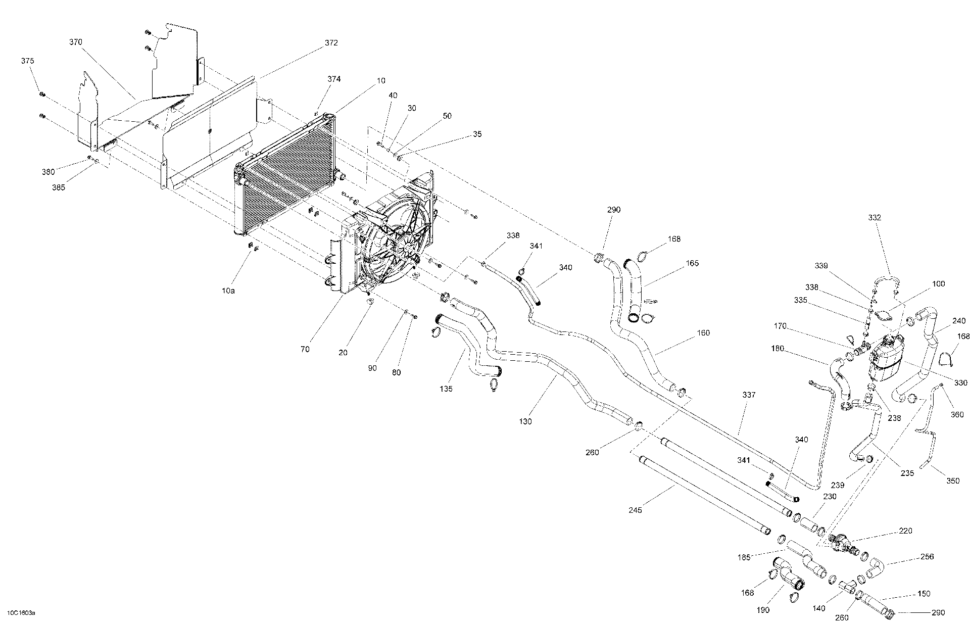 An Image of a Genuine Can-Am Parts Schematic Diagram showing the schematic - COOLING SYSTEM - WITHOUT HEATING SYSTEM