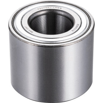 A close-up of the Kawasaki Wheel Bearing Kit Front & Rear Left & Right by Factory Links, featuring a cylindrical metal bearing with a silver casing and inner ring for reducing friction in challenging machinery environments.