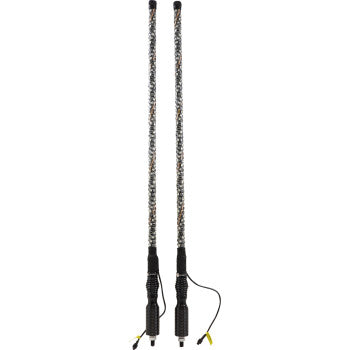 Two tall, black and silver 3' Light Rod Magnetic Bases by Whipitlightrods with textured bases and attached cables, standing upright side by side—perfect for Bluetooth-controlled LED whip setups—shown against a white background.